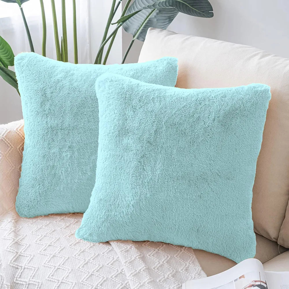 Luxe Home Cushion Cover 16 inch x 16 inch Duble Side Rabbit Fur Plain Design Covers Set of 2 for Sofa, Bedroom, livingroom